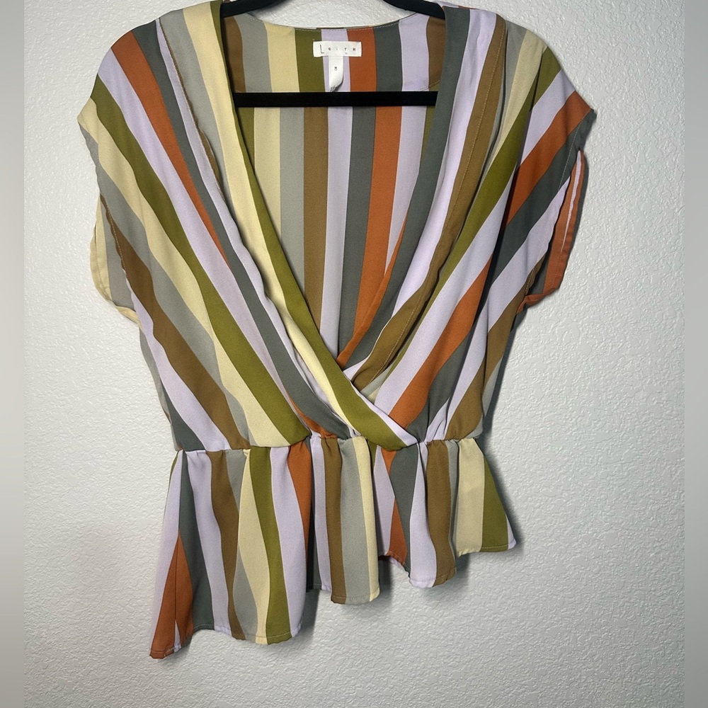 Leith striped wrap peplum blouse